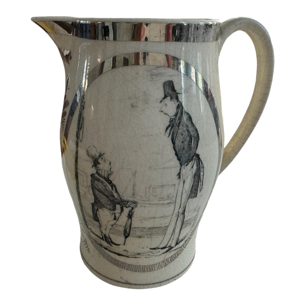 Antique Staffordshire Liverpool Storytelling Silver Painted Pitcher Jug
