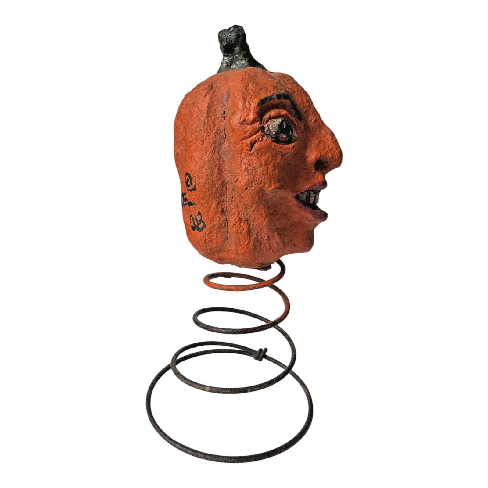 Vintage Halloween Decorative Folk Art Jack O'Lantern Bobble Head - Signed