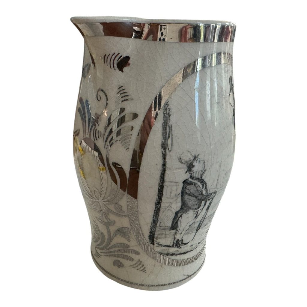 Antique Staffordshire Liverpool Storytelling Silver Painted Pitcher Jug