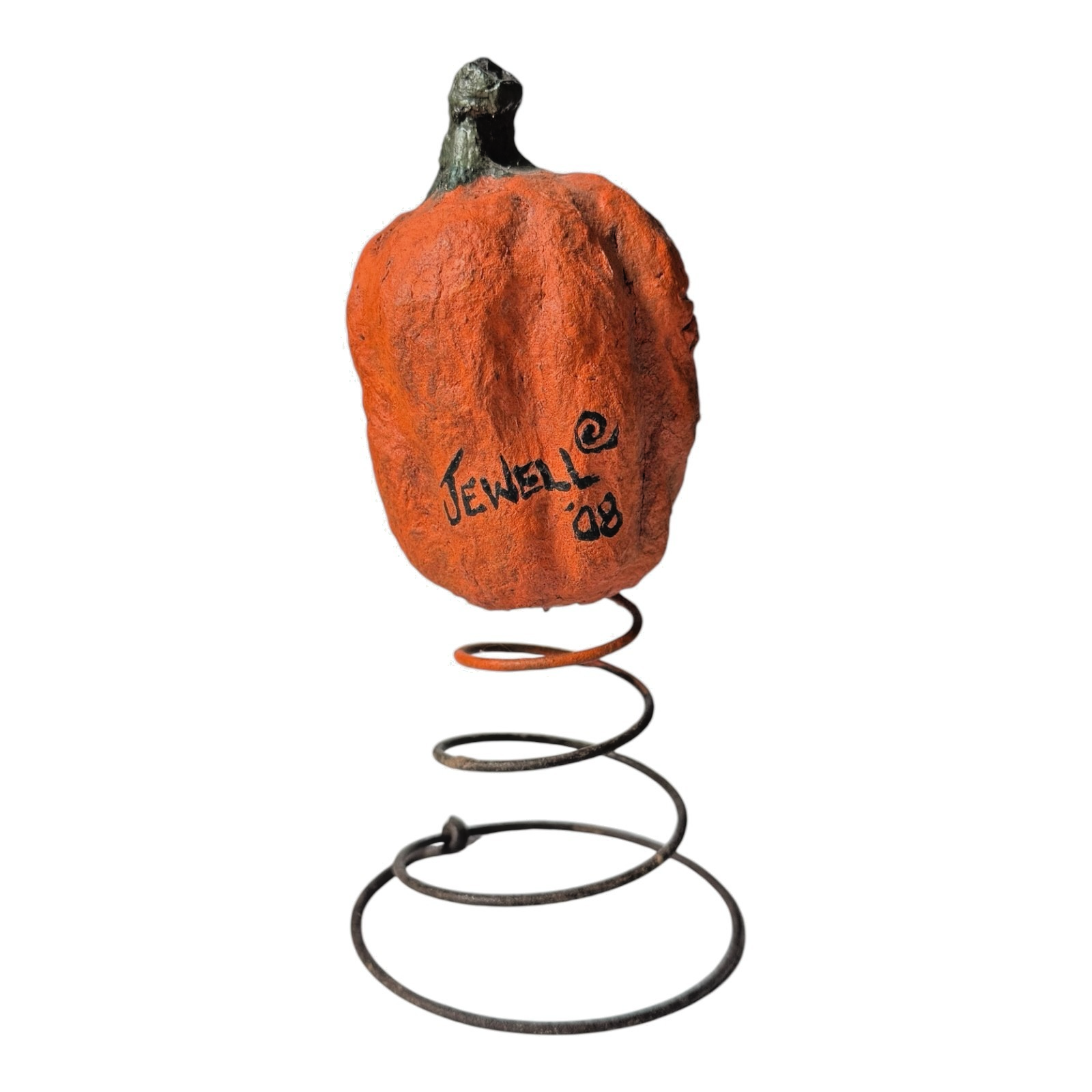 Vintage Halloween Decorative Folk Art Jack O'Lantern Bobble Head - Signed