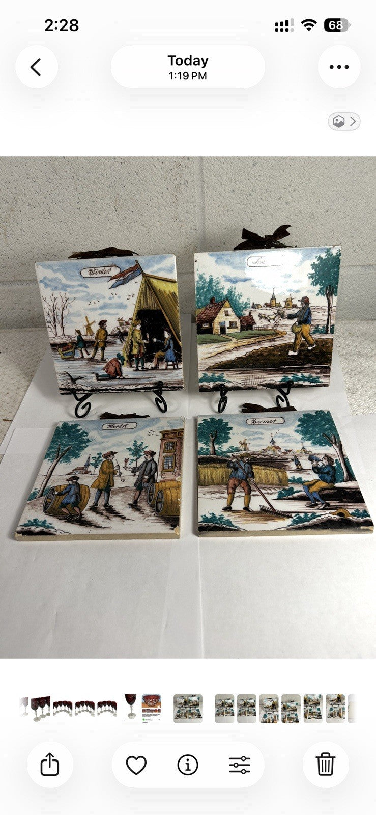 Vintage Westraven Holland Labor of the Seasons Tiles - Complete Set of 4