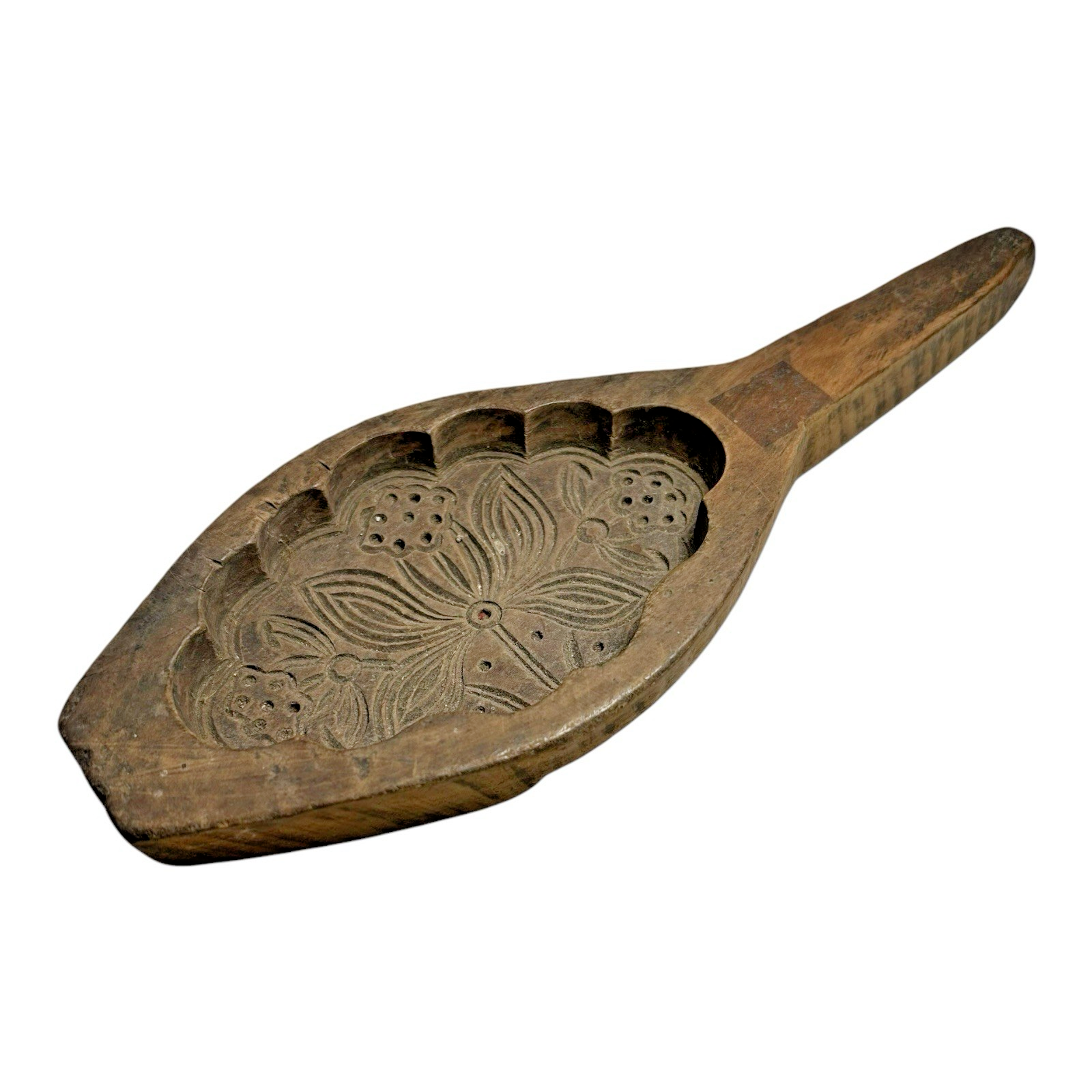 Antique Primitive Folk Art Treen Wood Maple Sugar Candy Mold or Butter Print