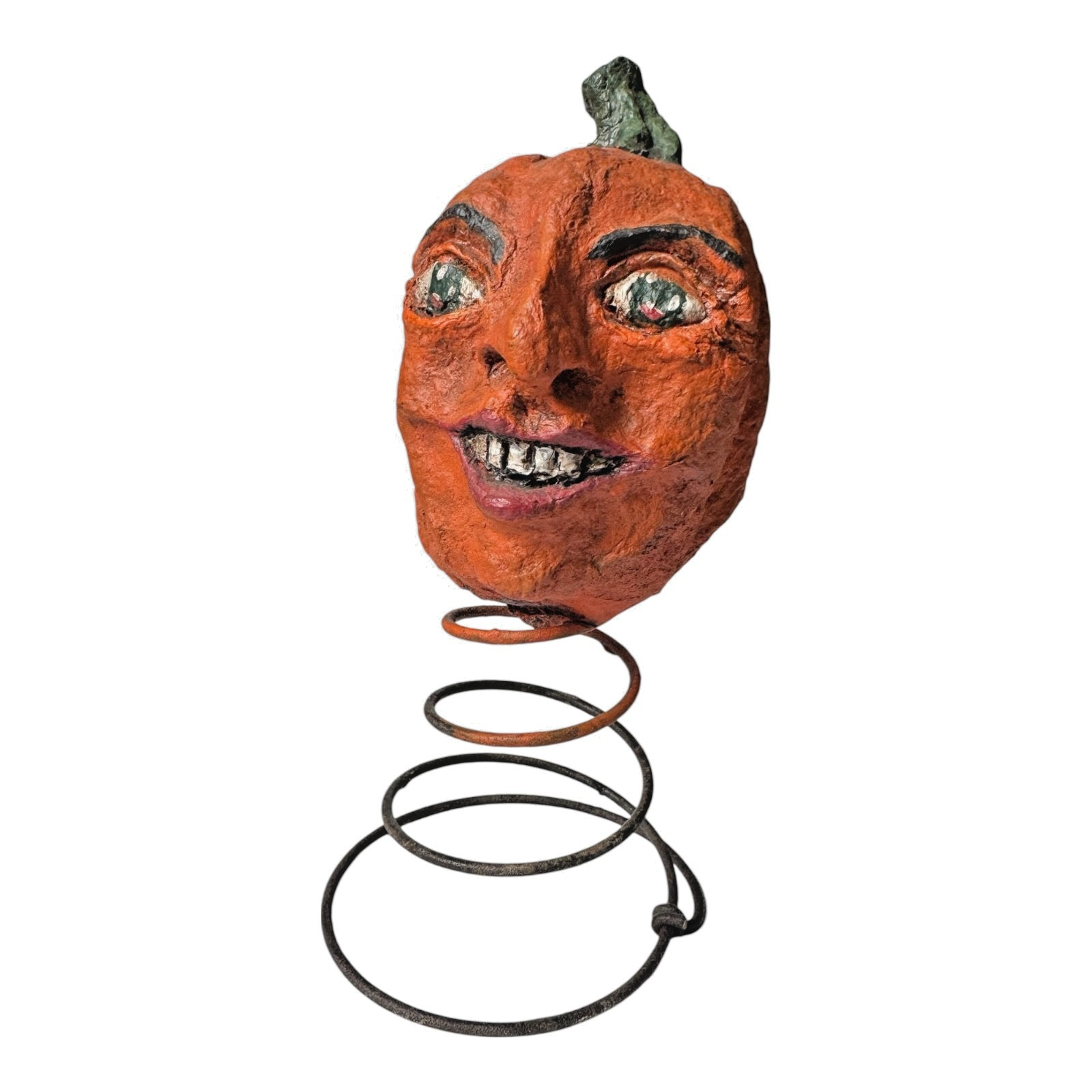 Vintage Halloween Decorative Folk Art Jack O'Lantern Bobble Head - Signed