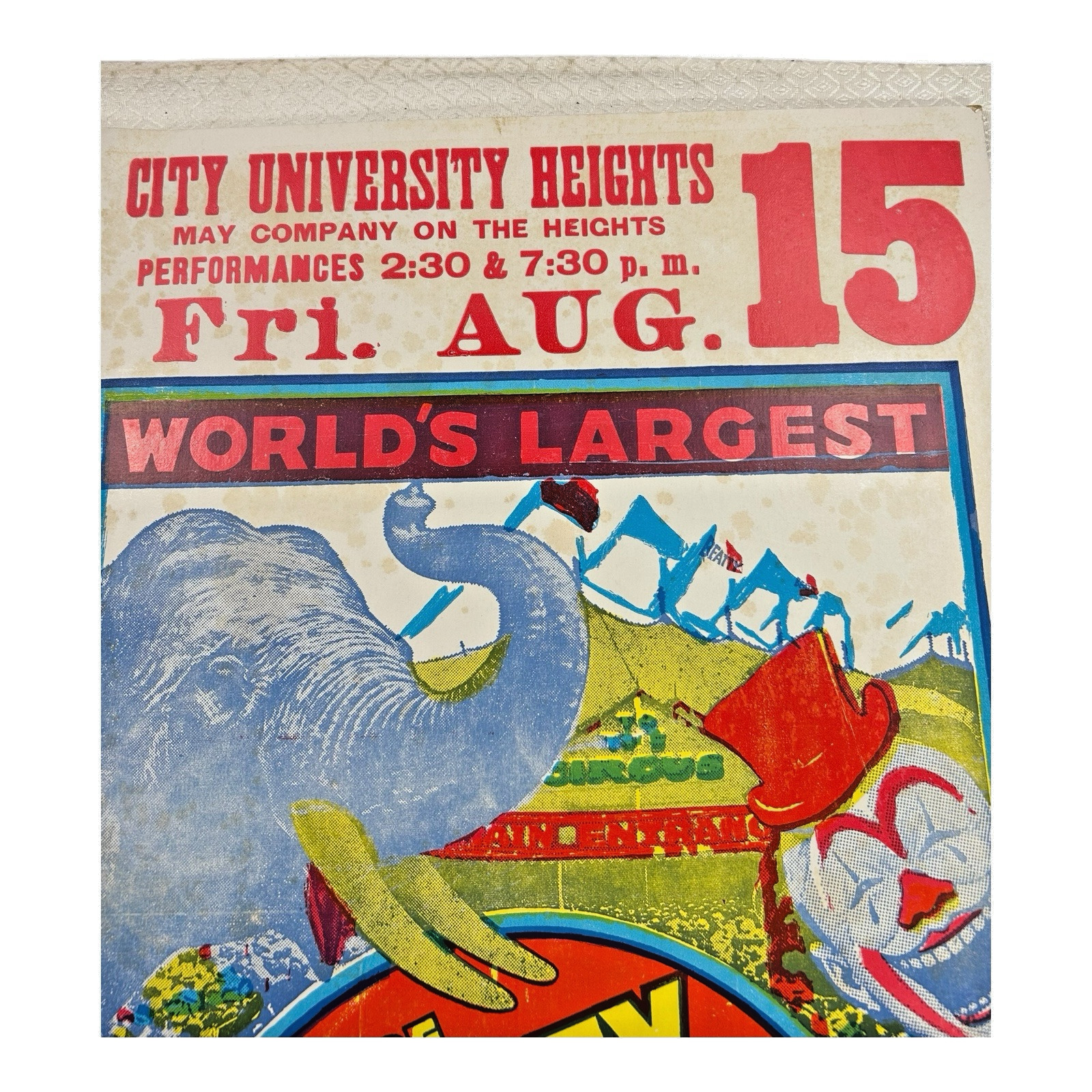 Vintage Clyde Beatty & Cole Bros Cardboard Circus Poster - Elephant and Clown