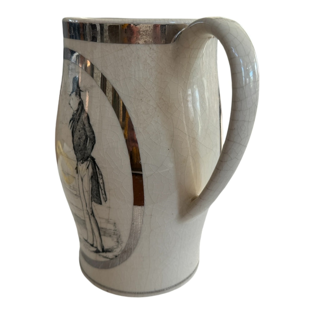 Antique Staffordshire Liverpool Storytelling Silver Painted Pitcher Jug