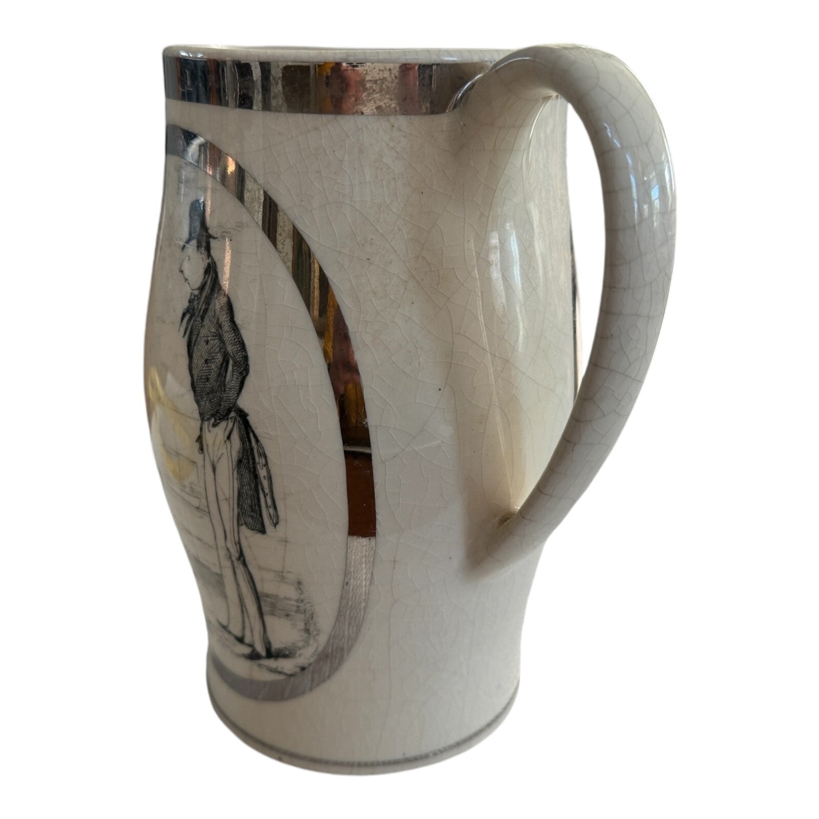 Antique Staffordshire Liverpool Storytelling Silver Painted Pitcher Jug