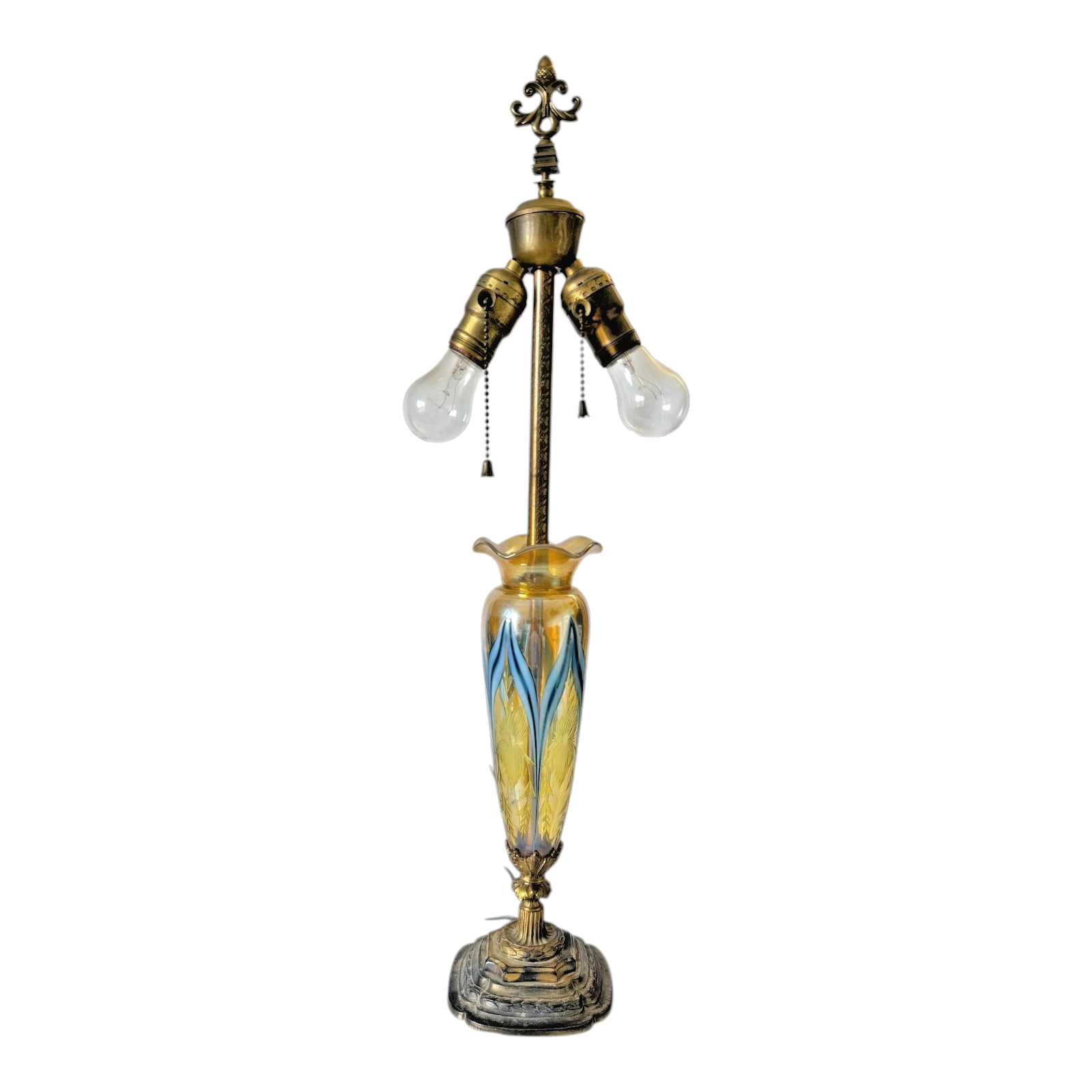 Vintage Durand Pulled Feather Art Nouveau Glass Dual Socket Lamp