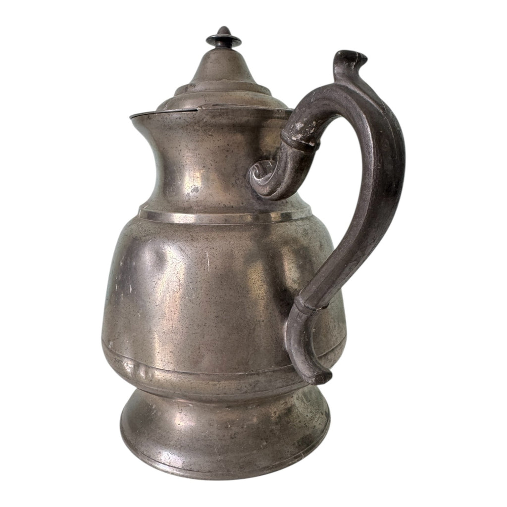 Antique Primitive Pewter Coffee Pot with Lid - Farmhouse Decor