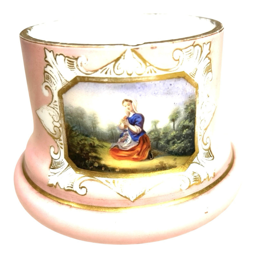 Antique Victorian Biedermeier Portrait Opaline Opal Glass Container