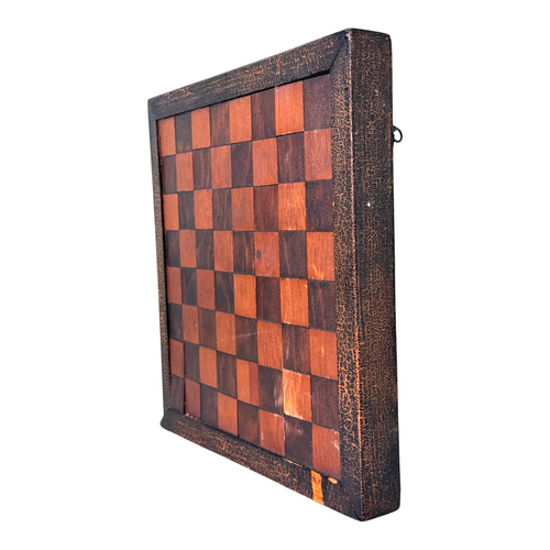 Antique 1800s Folk Art Inlaid Wood Checker Game Board - Decorative Wall Hanging