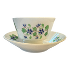 Antique Staffordshire Pearlware Purple and Green Floral Sprig Teacup & Saucer