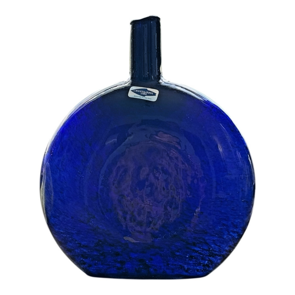 Vintage Nuutajarvi Oiva Toikka Finland Blue Art Glass Flask Vase (Signed)