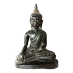 Antique Thai Burmese Bronze Seated Buddha Statue - Mon Period Style