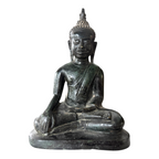 Antique Thai Burmese Bronze Seated Buddha Statue - Mon Period Style