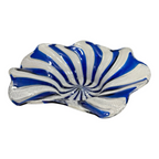 Vintage Mid-Century Murano Blue & White Latticino Art Glass Bowl