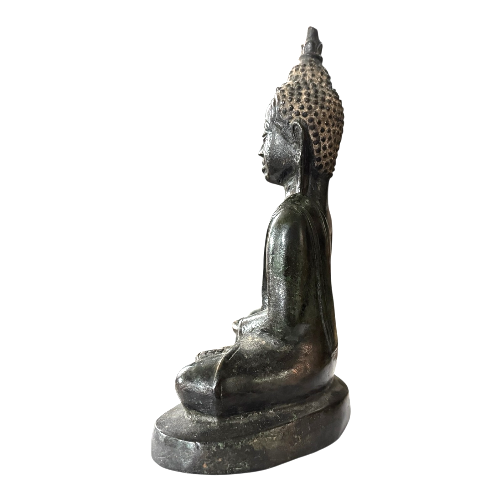 Antique Thai Burmese Bronze Seated Buddha Statue - Mon Period Style