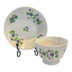 Antique Staffordshire Pearlware Purple and Green Floral Sprig Teacup & Saucer