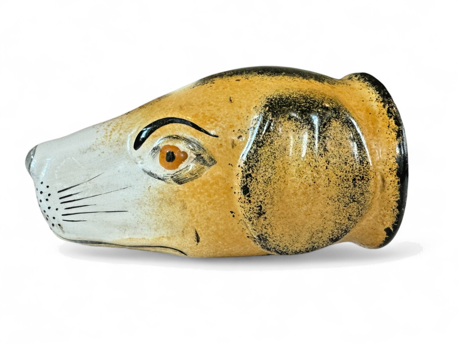 Antique Staffordshire Greyhound Dog Head Stirrup Cup - Hunting Cup