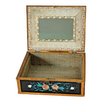Vintage Mid Century Floral Glass Jewelry Box Foilwork Trinket Box