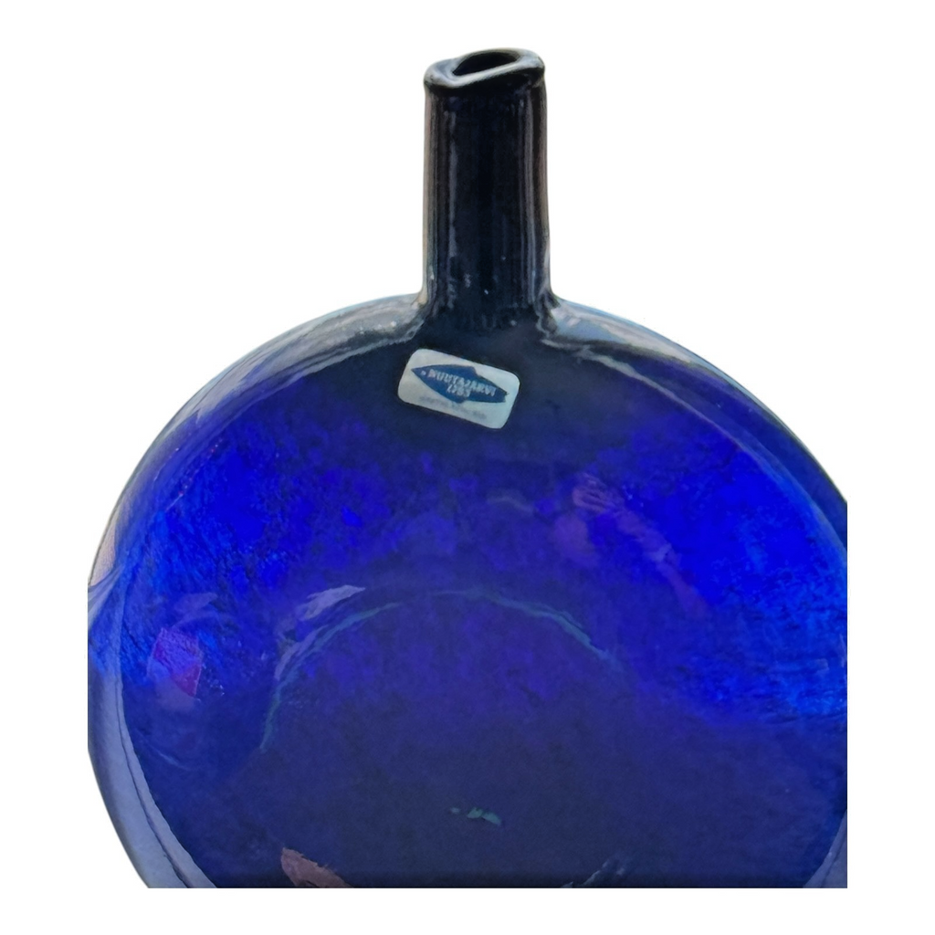 Vintage Nuutajarvi Oiva Toikka Finland Blue Art Glass Flask Vase (Signed)