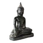 Antique Thai Burmese Bronze Seated Buddha Statue - Mon Period Style