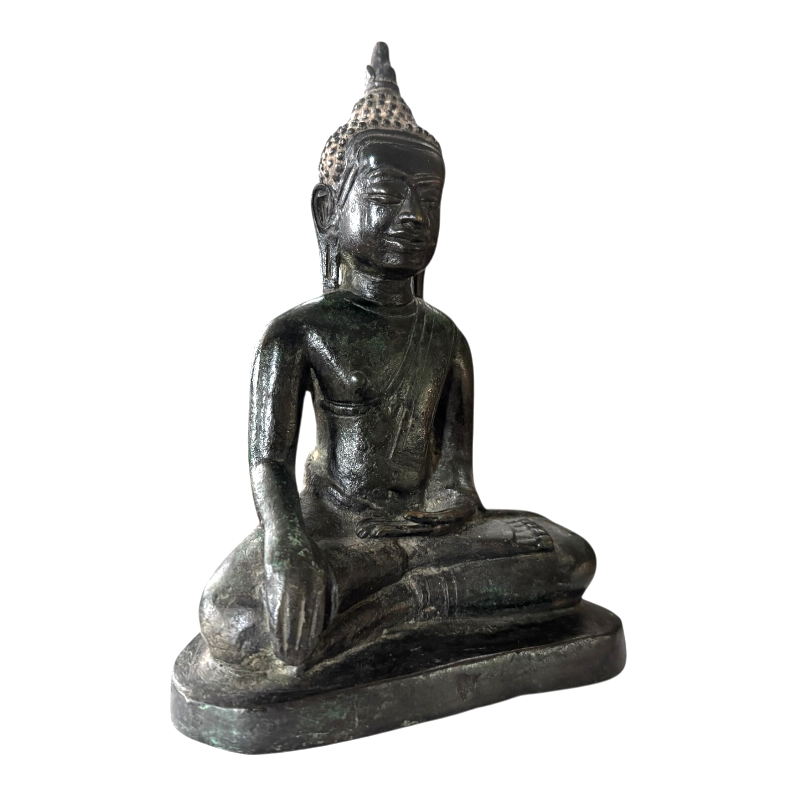 Antique Thai Burmese Bronze Seated Buddha Statue - Mon Period Style
