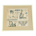 Antique 1830 Folk Art Needlework Sampler with Bird & Butterfly Embroidery