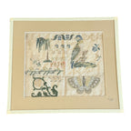 Antique 1830 Folk Art Needlework Sampler with Bird & Butterfly Embroidery