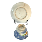 Antique Staffordshire Blue Spatterware Spongeware Cup & Saucer - Peafowl Design