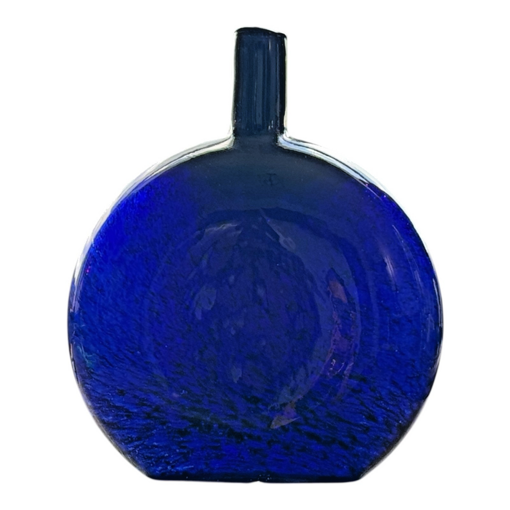Vintage Nuutajarvi Oiva Toikka Finland Blue Art Glass Flask Vase (Signed)