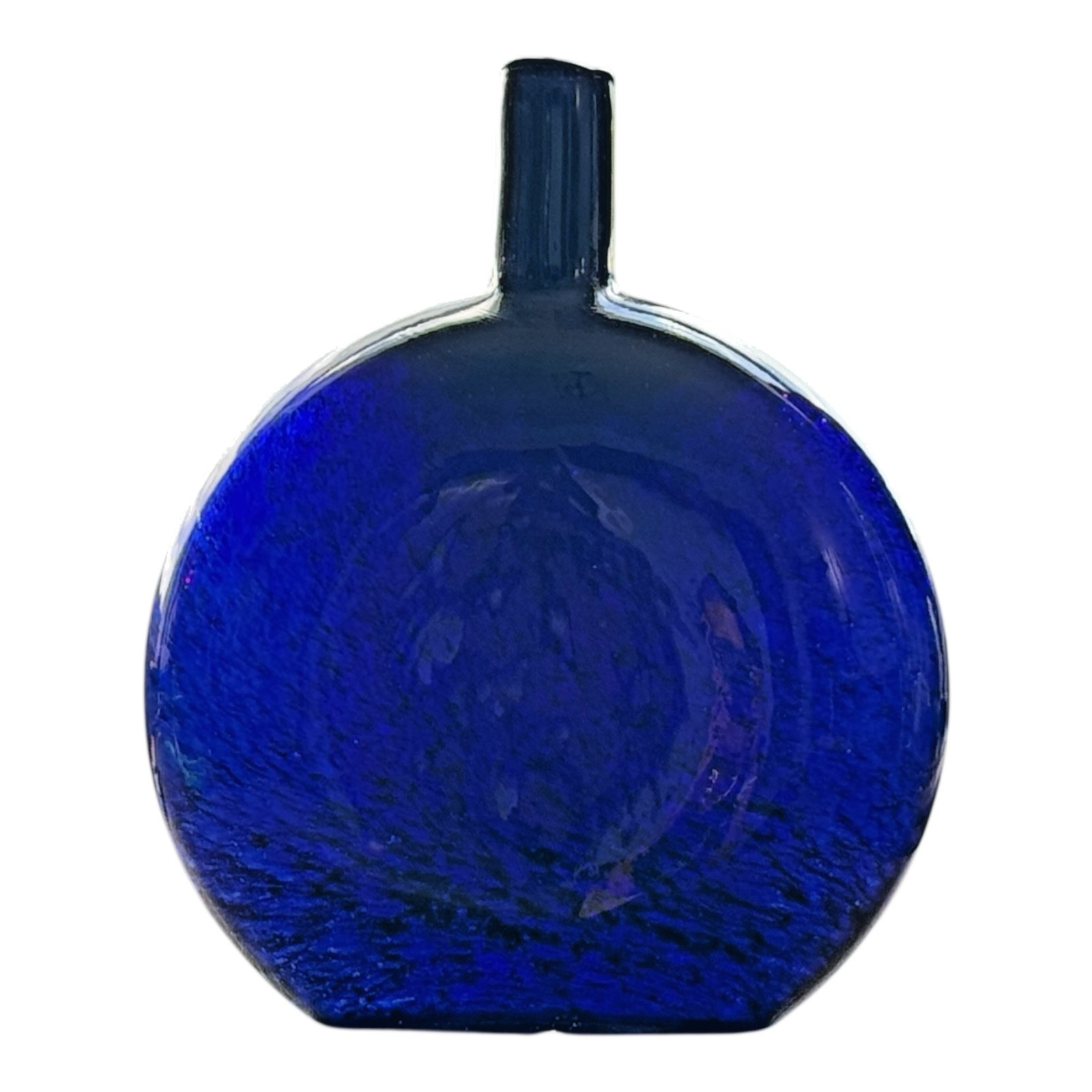 Vintage Nuutajarvi Oiva Toikka Finland Blue Art Glass Flask Vase (Signed)