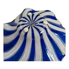 Vintage Mid-Century Murano Blue & White Latticino Art Glass Bowl