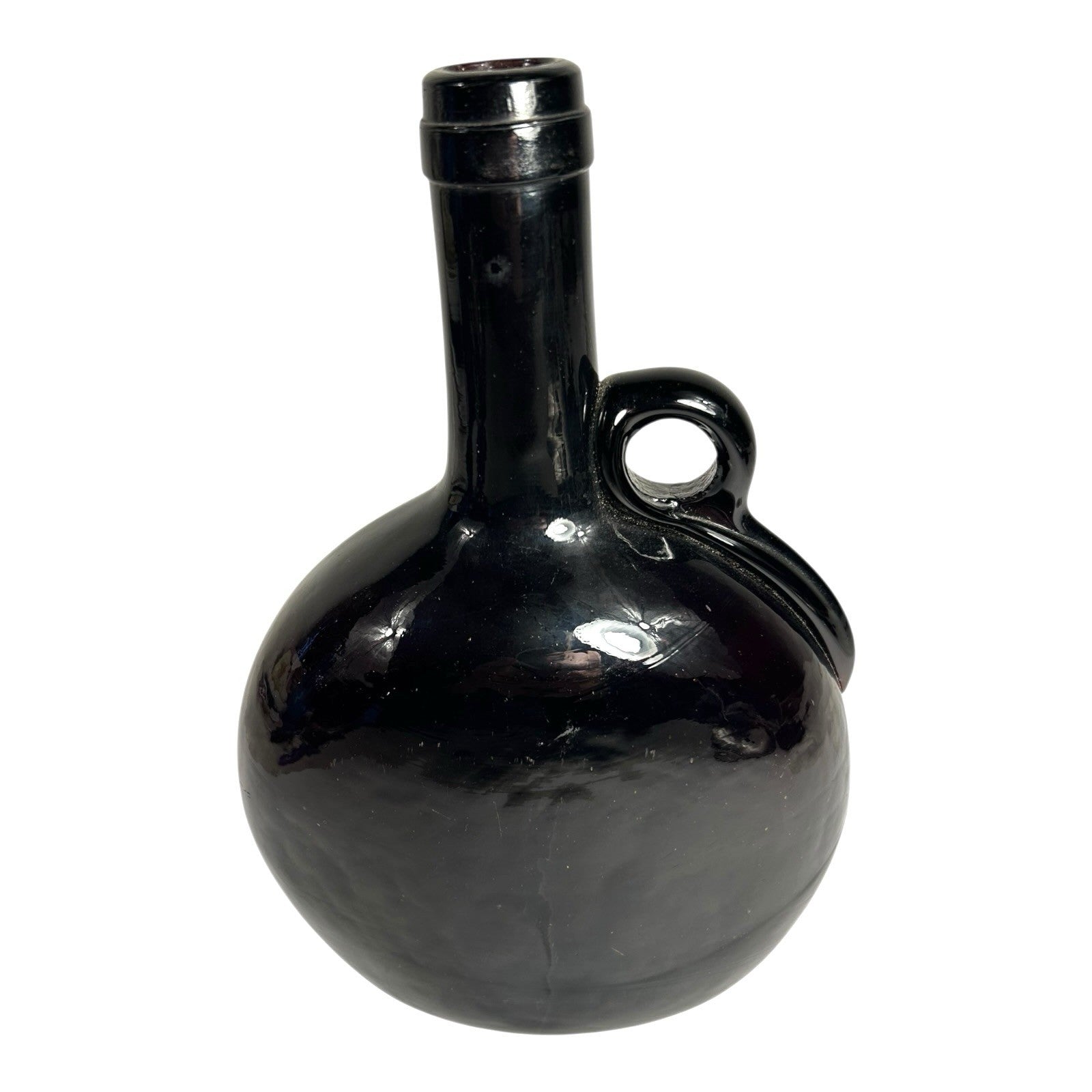 Antique Victorian Brown Hand Blown Flagon Whiskey Decanter Bottle