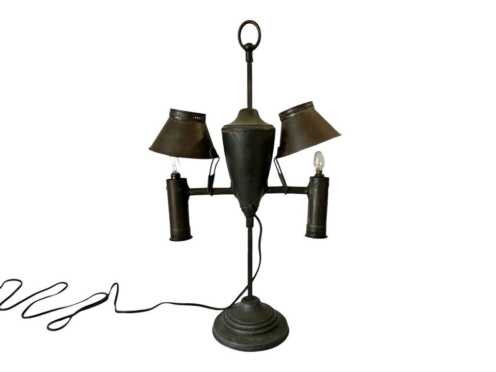 Antique Industrial Student Desk Lamp Double Shade Central Font Metal Lamp
