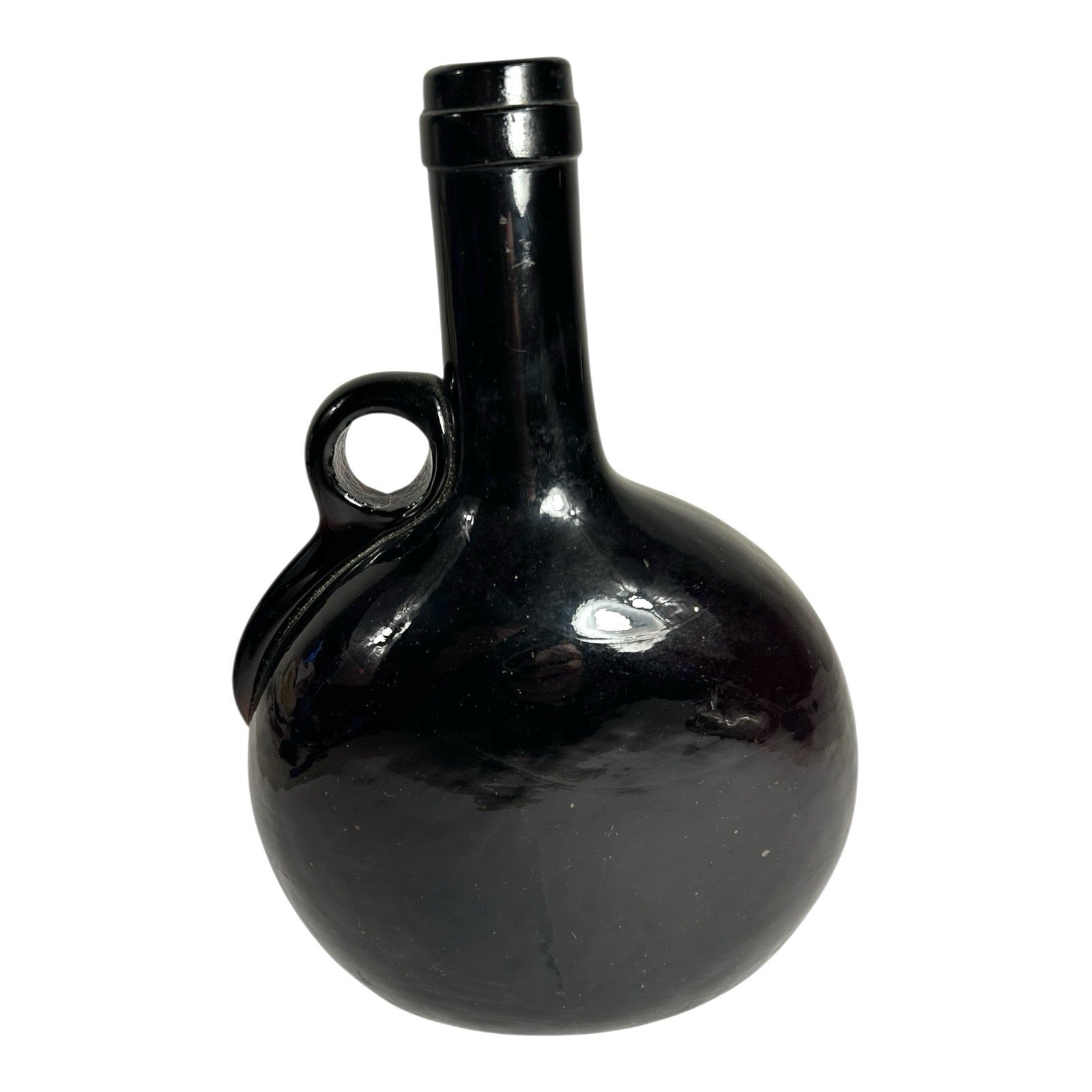 Antique Victorian Brown Hand Blown Flagon Whiskey Decanter Bottle
