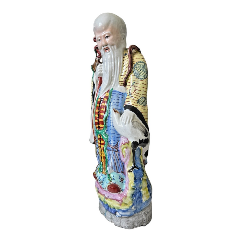 Antique Chinese Famille Rose Porcelain Figure of Shou Xing - God of Longevity