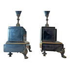 Antique European Empire Style Bronze Marble 3 Arm Candelabras Candle Holder Pair