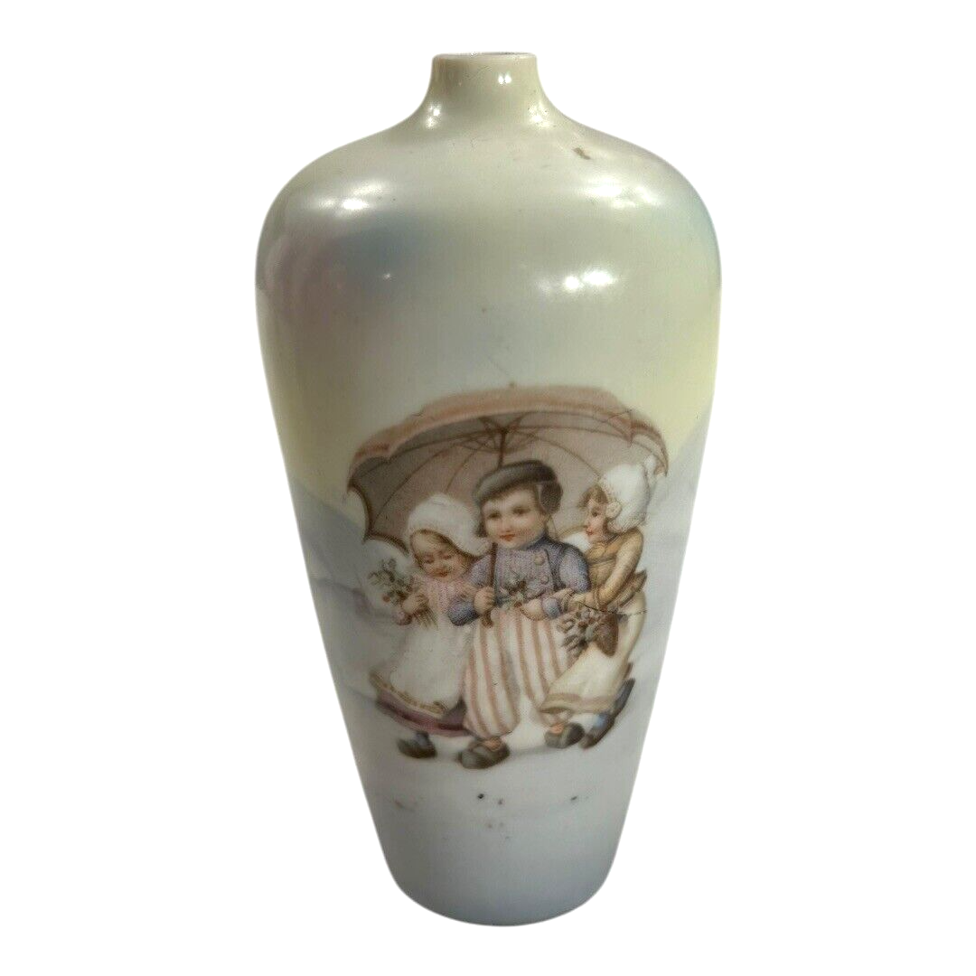 Antique Royal Bayreuth Dutch Children with Umbrella Vase