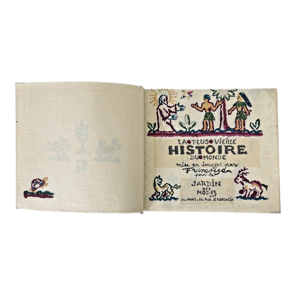 Antique Paul Dumas French Linen Cloth Children's Bible Book Creation Story