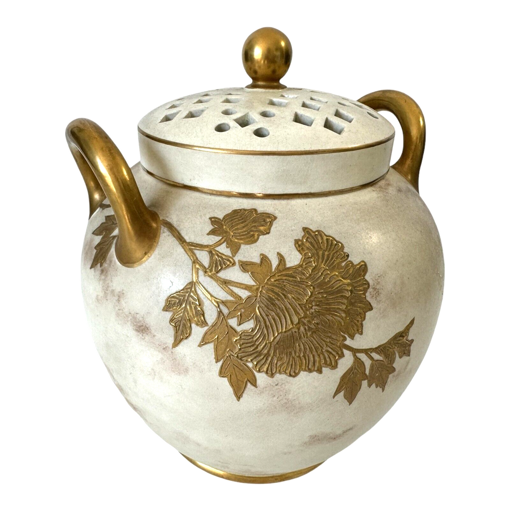 Antique Wedgwood Gold Floral Potpourri Jar with Pierced Lid