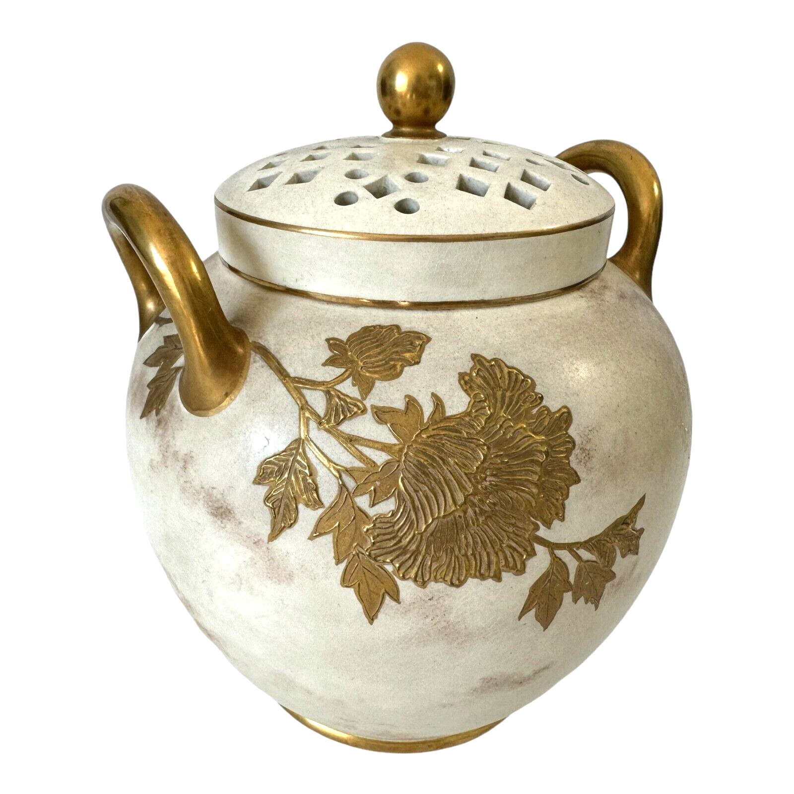Antique Wedgwood Gold Floral Potpourri Jar with Pierced Lid
