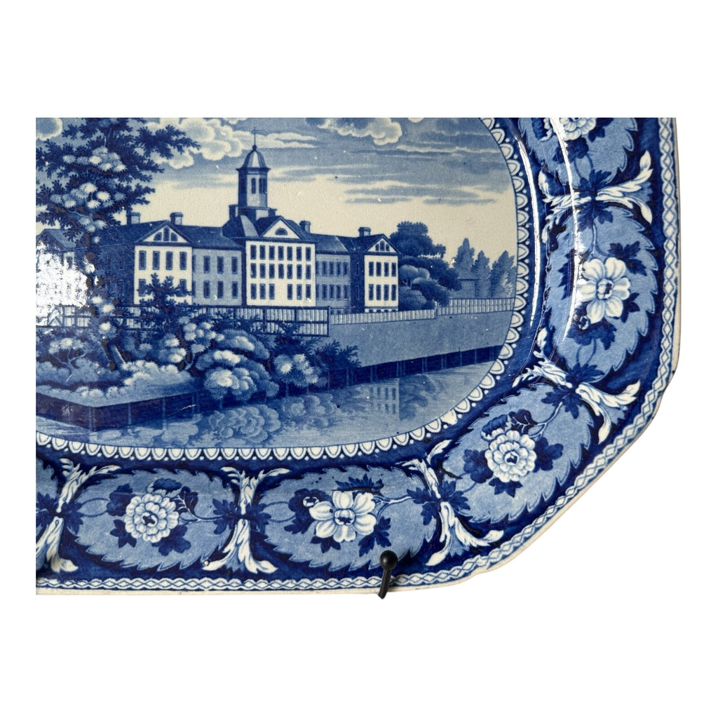 Antique Historical Staffordshire Blue White Transferware Platter – Alms House NY