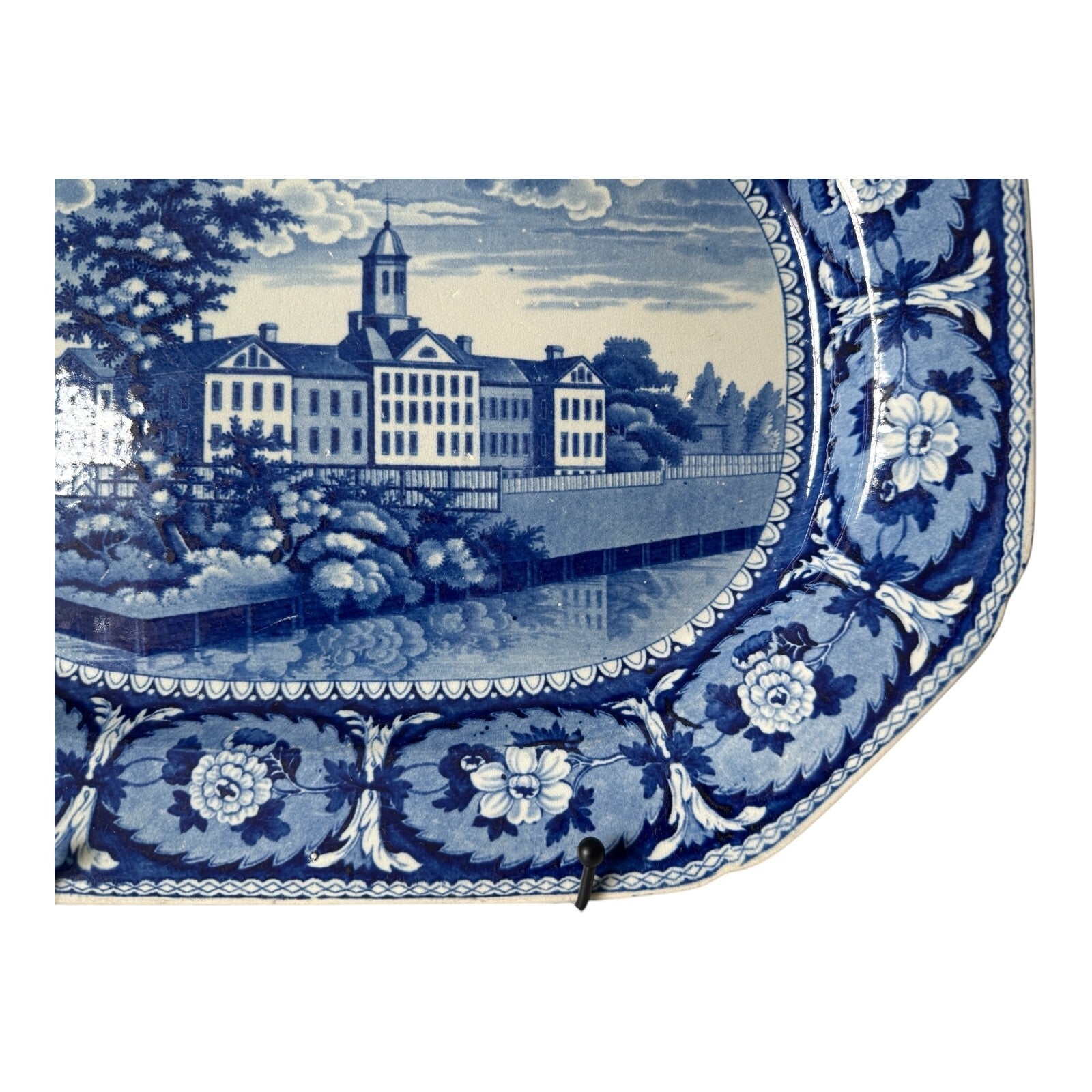 Antique Historical Staffordshire Blue White Transferware Platter – Alms House NY