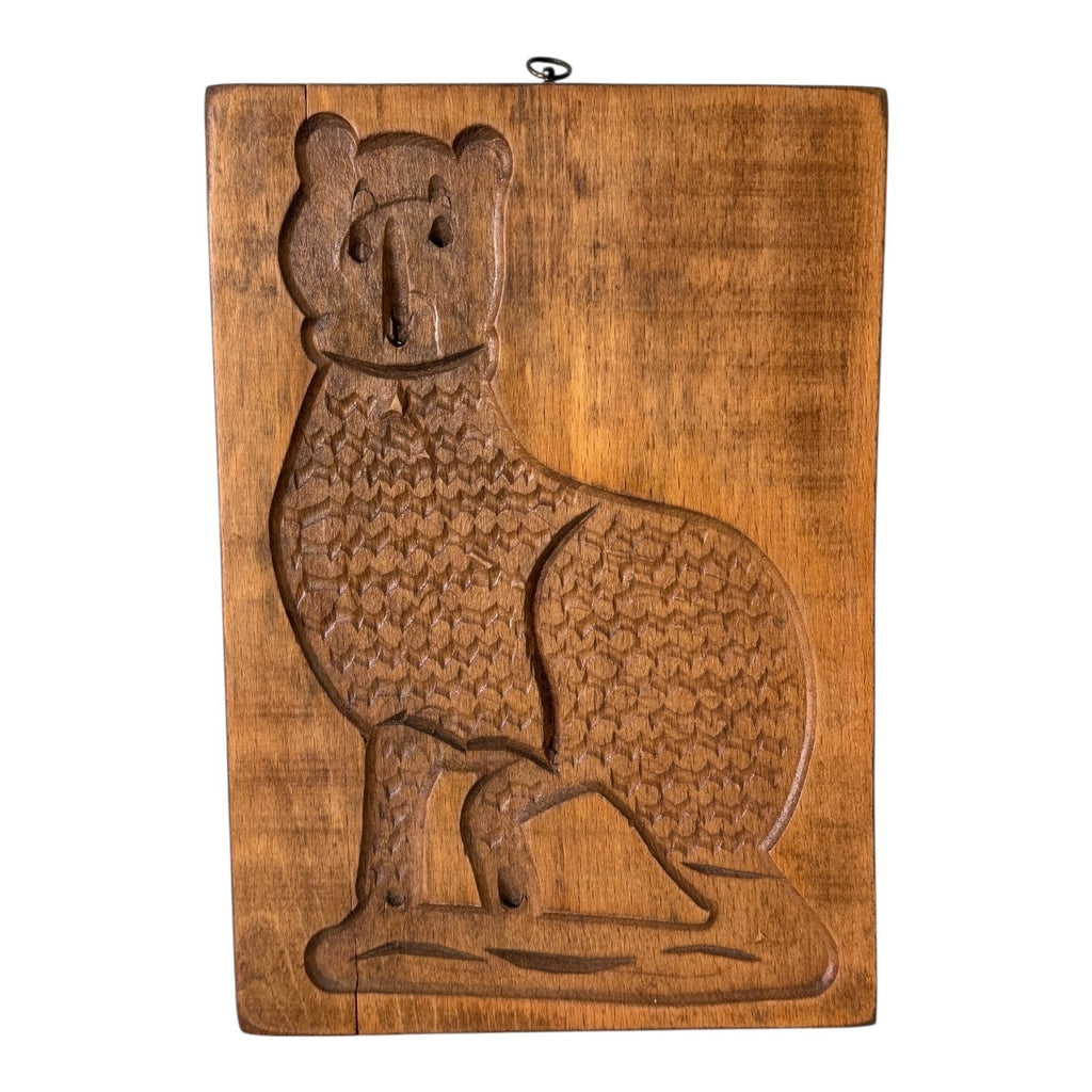 Vintage Folk Art Wooden Cat Cookie Mold Wall Hanging