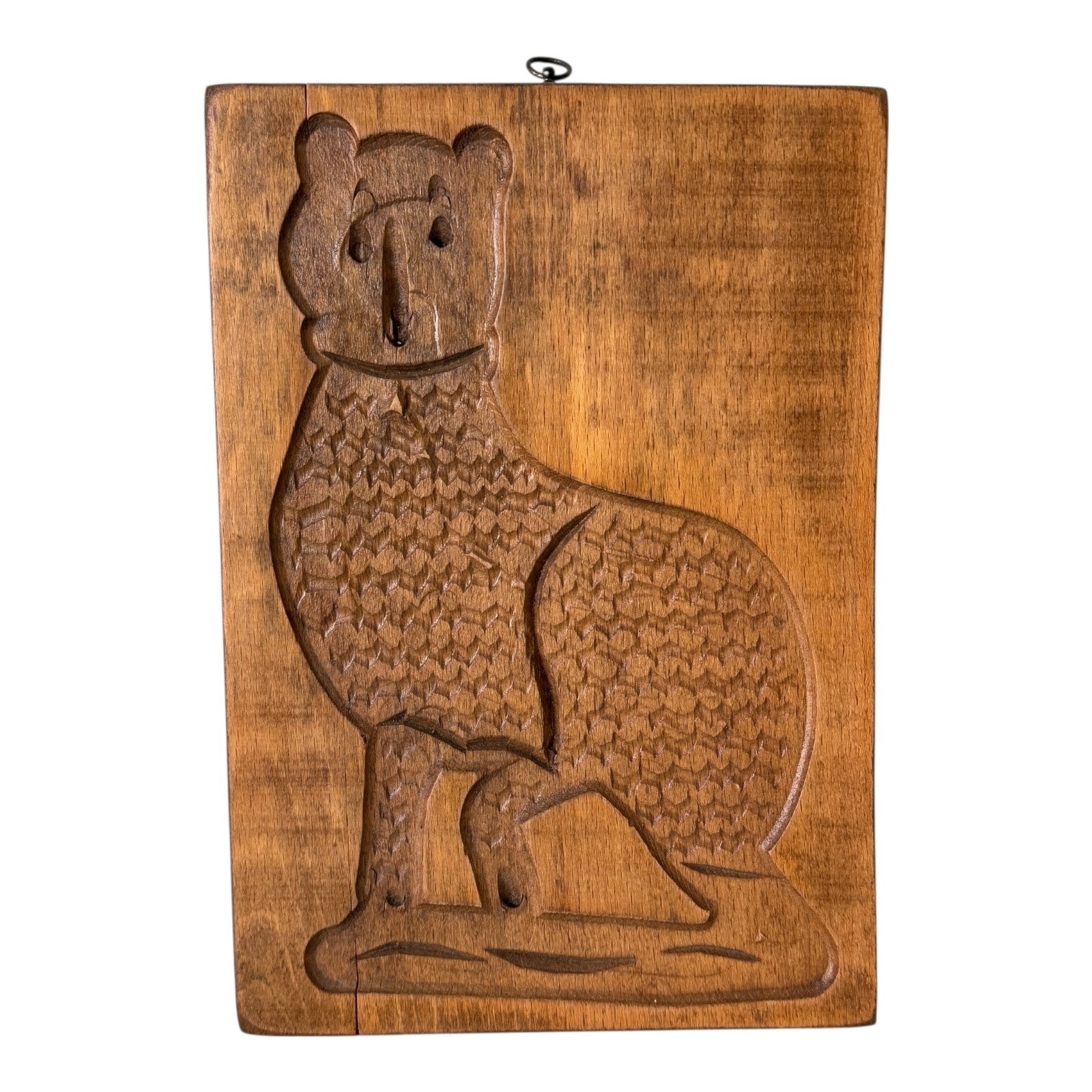 Vintage Folk Art Wooden Cat Cookie Mold Wall Hanging