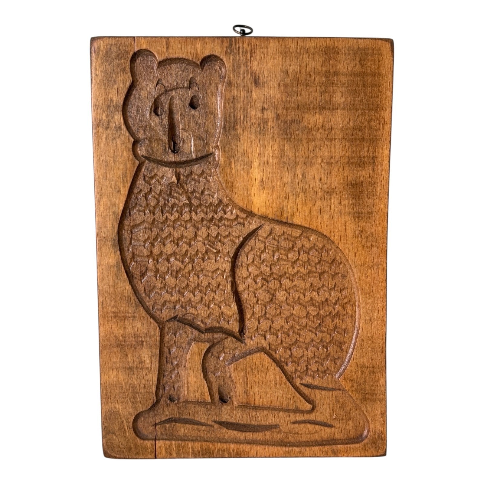 Vintage Folk Art Wooden Cat Cookie Mold Wall Hanging