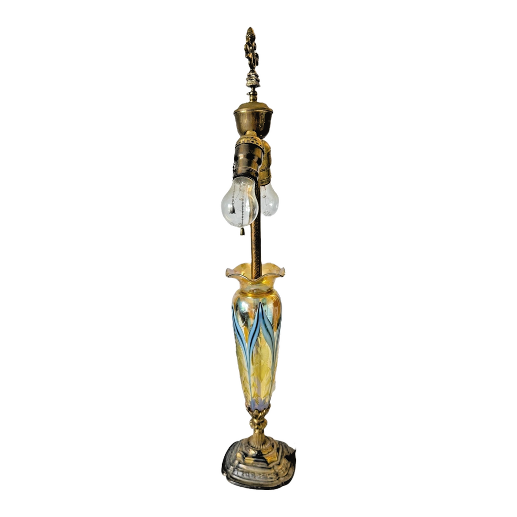 Vintage Durand Pulled Feather Art Nouveau Glass Dual Socket Lamp