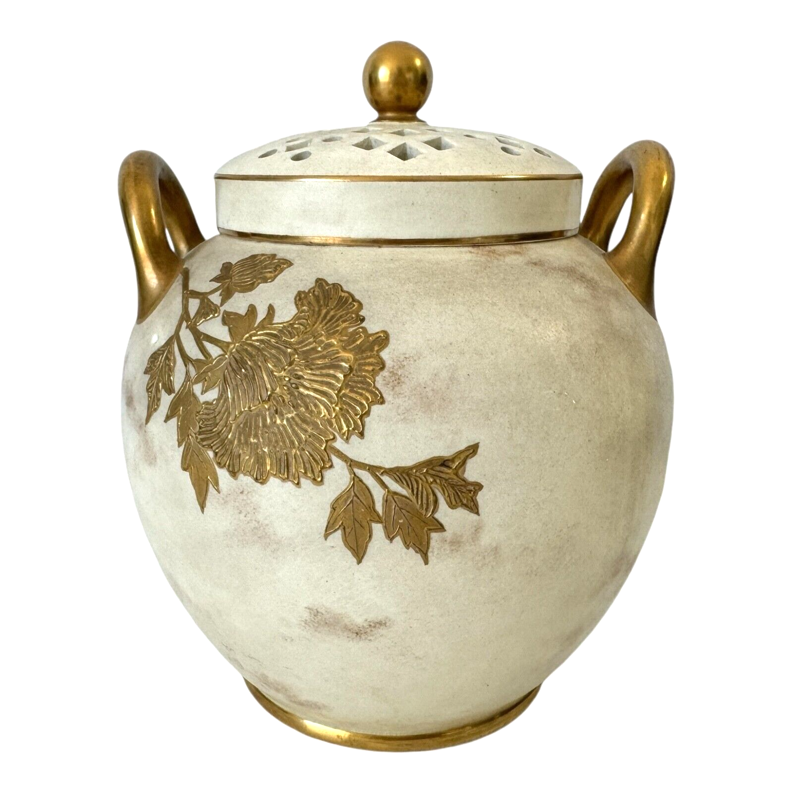 Antique Wedgwood Gold Floral Potpourri Jar with Pierced Lid