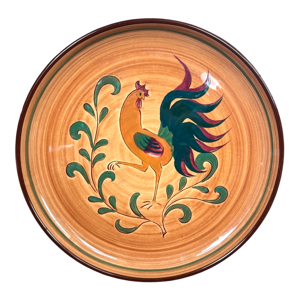 Vintage Folk Art Pennsbury Pottery Red Rooster Charger - Pennsylvania Dutch
