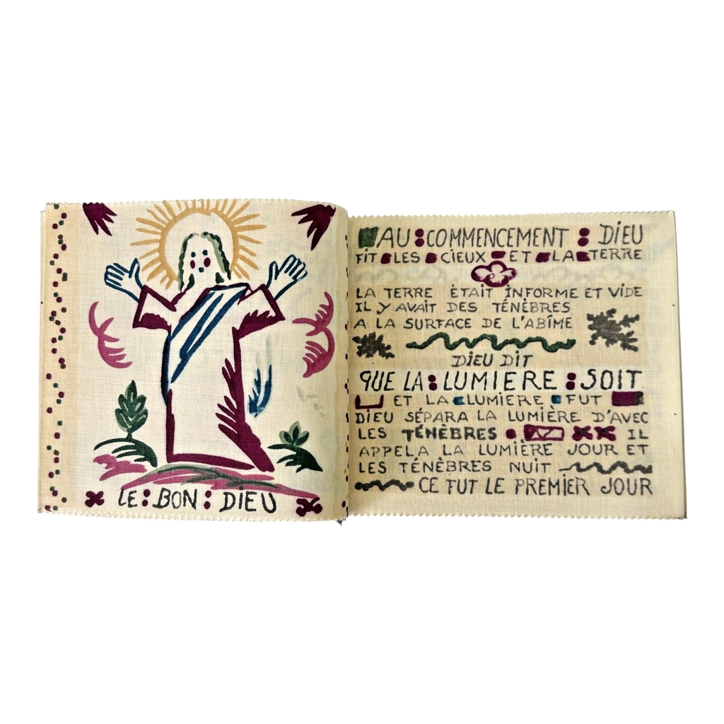 Antique Paul Dumas French Linen Cloth Children's Bible Book Creation Story